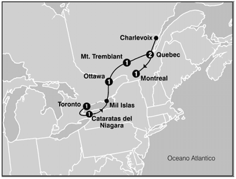 Mapa Canadá y Ballenas 2022 Tours en español